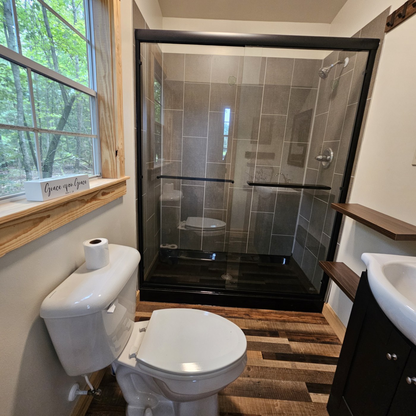 Cabin bathroom with glass shower